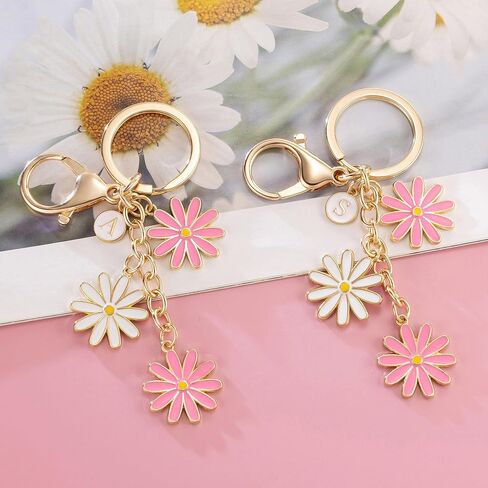 SELOVO Initial Keychain Daisy Flower Key Chain for Women Cute Pink Letter Keyring in Saudi Arabia