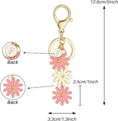 SELOVO Initial Keychain Daisy Flower Key Chain for Women Cute Pink Letter Keyring in Saudi Arabia