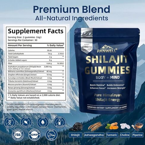 PANWELL Shilajit Gummies with Ashwagandha, Seamoss & Turmeric | Zero Sugar Energy, Cortisol Balance, Sleep, Immune & Overall Health Support – for Men & Women 90 Gummies in Saudi Arabia