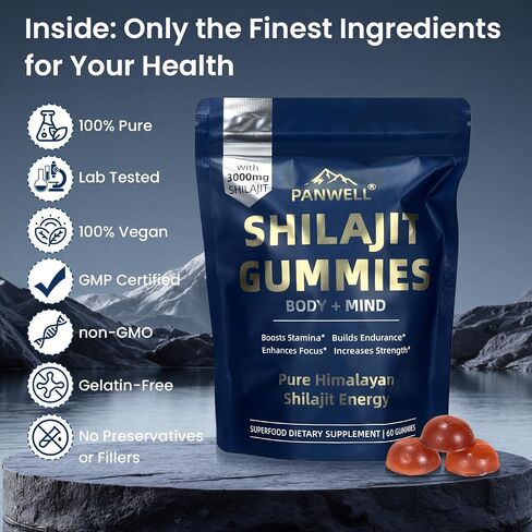 PANWELL Shilajit Gummies with Ashwagandha, Seamoss & Turmeric | Zero Sugar Energy, Cortisol Balance, Sleep, Immune & Overall Health Support – for Men & Women 90 Gummies in Saudi Arabia