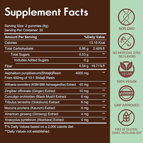 Shilajit Gummies for Men and Women I 4000mg Pure Himalayan Shilajit I 75%+ Fulvic Acid I Ashwagandha and 6+ Natural Ingredients I Non-GMO and No Added Sugar I 60 Count - BlackBerry Flavor in Saudi Arabia