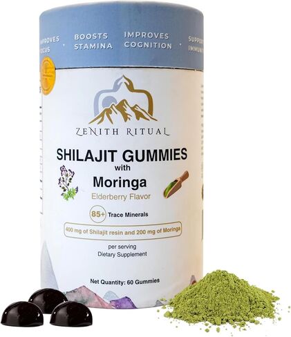 Pure Himalayan Shilajit and Moringa Gummies – Boost Energy, Focus & Vitality – 75% Fulvic Acid – 100% Vegan, Gluten-Free, No Added Sugar – 60 Gummies in Saudi Arabia