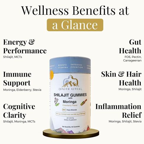 Pure Himalayan Shilajit and Moringa Gummies – Boost Energy, Focus & Vitality – 75% Fulvic Acid – 100% Vegan, Gluten-Free, No Added Sugar – 60 Gummies in Saudi Arabia