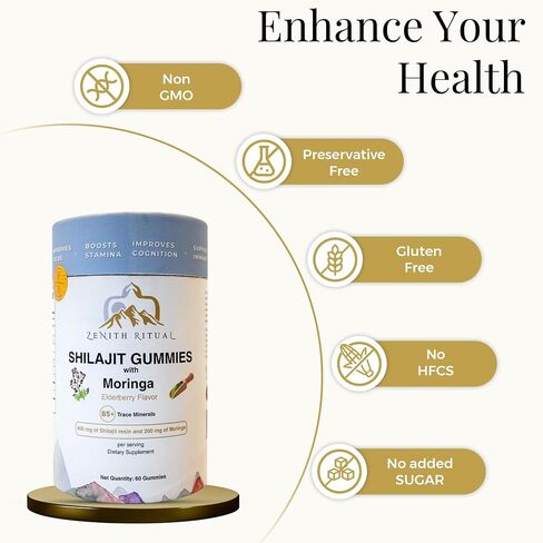 Pure Himalayan Shilajit and Moringa Gummies – Boost Energy, Focus & Vitality – 75% Fulvic Acid – 100% Vegan, Gluten-Free, No Added Sugar – 60 Gummies in Saudi Arabia