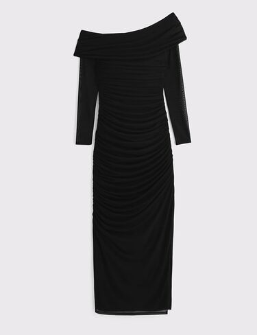 نساء رابوبوب قبالة فستان كتف طويل الأكمام bodycon شبكة ruched عالي الانقسام الخريف ضيف الزفاف الضيف maxi in Kuwait