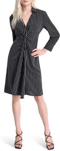 DKNY Women's Long Sleeve Collared Neck Twist Front Detail Knee Length Dress in Saudi Arabia