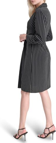DKNY Women's Long Sleeve Collared Neck Twist Front Detail Knee Length Dress in Saudi Arabia