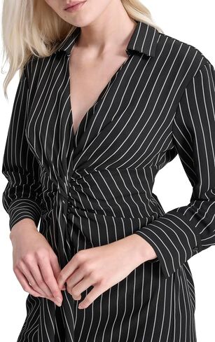 DKNY Women's Long Sleeve Collared Neck Twist Front Detail Knee Length Dress in Saudi Arabia