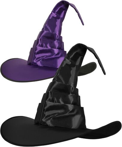 2 PCS Halloween Witch Hat Costume ، Black Purple Witch Beadbelded Cap Capted Ruched Wizard Hats Assume Assume for Women Men Halloween Party in Saudi Arabia