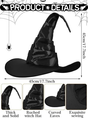 2 PCS Halloween Witch Hat Costume ، Black Purple Witch Beadbelded Cap Capted Ruched Wizard Hats Assume Assume for Women Men Halloween Party in Saudi Arabia