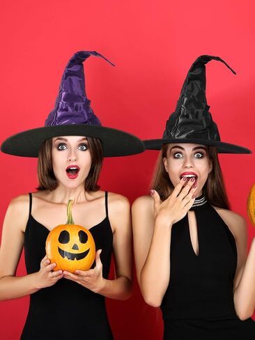 2 PCS Halloween Witch Hat Costume ، Black Purple Witch Beadbelded Cap Capted Ruched Wizard Hats Assume Assume for Women Men Halloween Party in Saudi Arabia