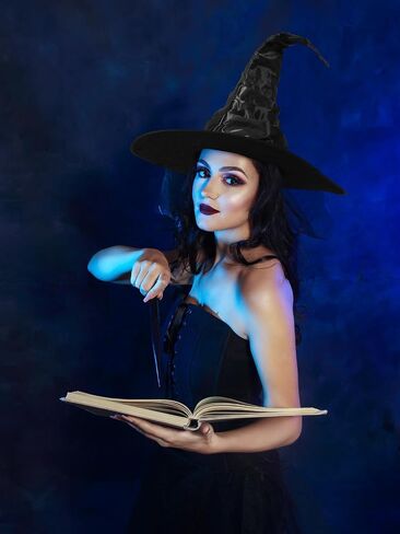 2 PCS Halloween Witch Hat Costume ، Black Purple Witch Beadbelded Cap Capted Ruched Wizard Hats Assume Assume for Women Men Halloween Party in Saudi Arabia