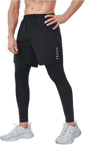 OYOANGLE Men's 2 in 1 Sports Pants Compression Athletic Workout Sweatpants Shorts Leggings with Pocket in Saudi Arabia