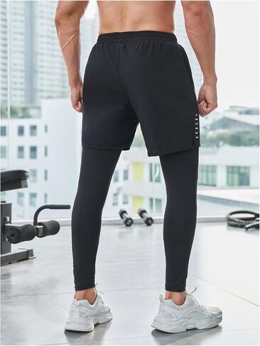 OYOANGLE Men's 2 in 1 Sports Pants Compression Athletic Workout Sweatpants Shorts Leggings with Pocket in Saudi Arabia