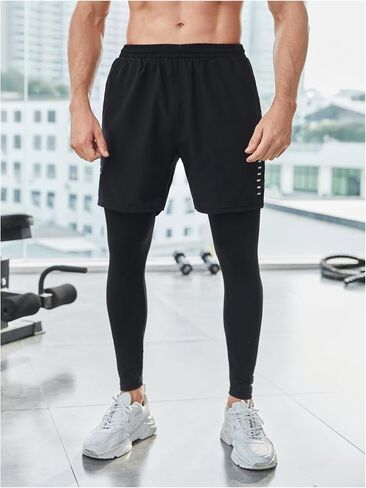 OYOANGLE Men's 2 in 1 Sports Pants Compression Athletic Workout Sweatpants Shorts Leggings with Pocket in Saudi Arabia
