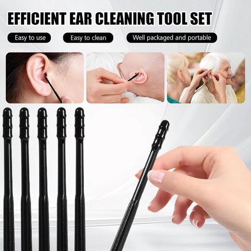 100PCS Sticky Ear Wax Remover, Disposable Adhesive Ear Digging Stick, Earwax Removal Swabs, Safe and Portable, Suitable for Children and Adults (Black) in Saudi Arabia