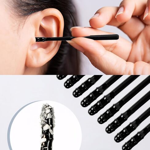 100PCS Sticky Ear Wax Remover, Disposable Adhesive Ear Digging Stick, Earwax Removal Swabs, Safe and Portable, Suitable for Children and Adults (Black) in Saudi Arabia