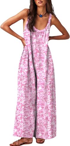 Womens Floral Reversible Jumpsuit Sleeveless Wide-Leg One Piece with Pockets Casual Summer Romper in Saudi Arabia
