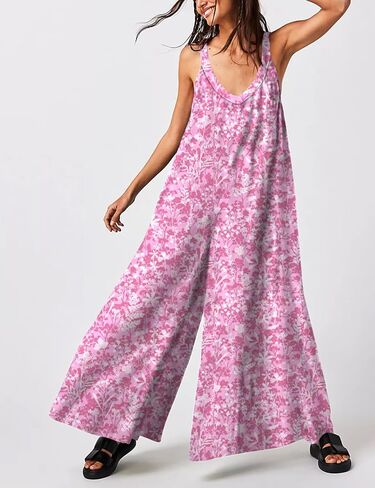 Womens Floral Reversible Jumpsuit Sleeveless Wide-Leg One Piece with Pockets Casual Summer Romper in Saudi Arabia