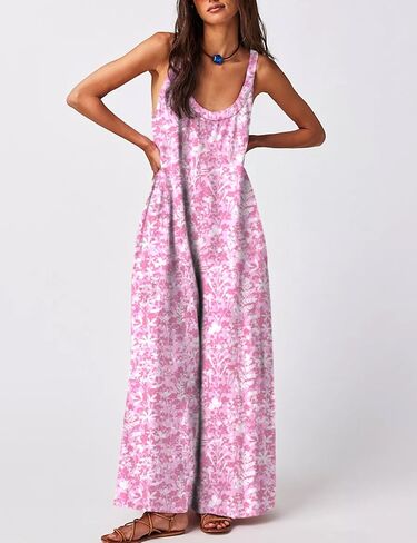 Womens Floral Reversible Jumpsuit Sleeveless Wide-Leg One Piece with Pockets Casual Summer Romper in Saudi Arabia