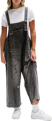 Women's Distressed Denim Overall Loose Fit Jeans Bib Overalls Y2k Vintage Wide Leg Ripped Baggy Jumpsuit 2025 S-XL in Saudi Arabia