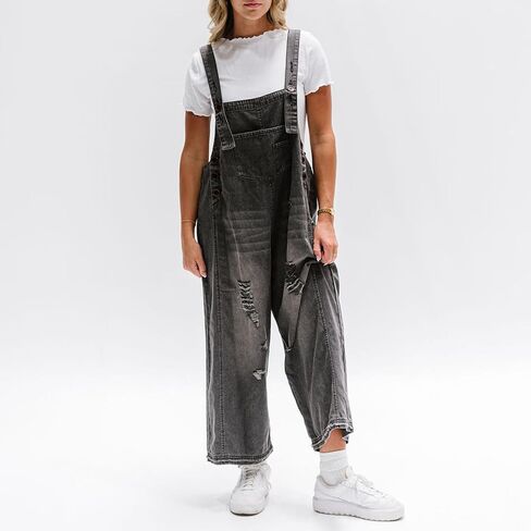 Women's Distressed Denim Overall Loose Fit Jeans Bib Overalls Y2k Vintage Wide Leg Ripped Baggy Jumpsuit 2025 S-XL in Saudi Arabia