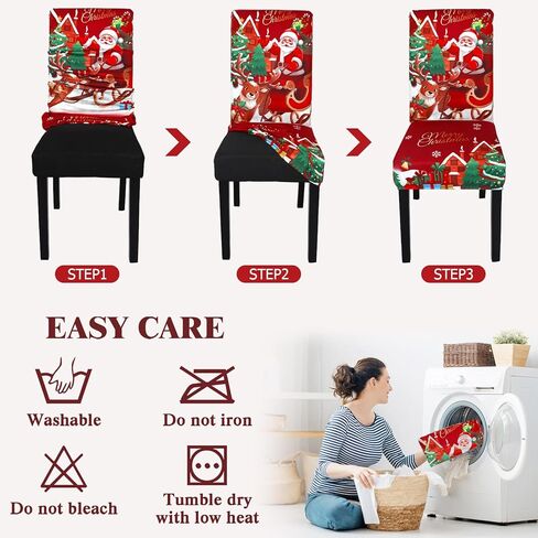 Weldomcor عيد الميلاد كرسي يغطي مجموعة من 6 تمتد غرفة الطعام كرسي حامي الأغلفة سانتا كلوز الجاموس منقوشة الأحمر مقعد المطبخ يغطي دنة الزينة لعيد الميلاد عطلة حزب مأدبة ديكور المنزل in Kuwait