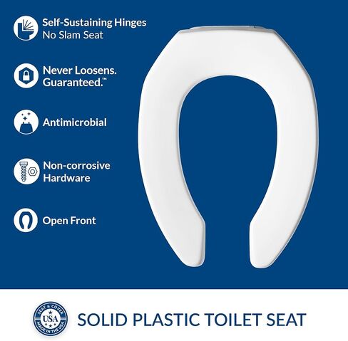 BEMIS 2155CT 000 Commercial Heavy Duty Open Front Toilet Seat without Cover that will never loosen & Reduce Call-backs, ELONGATED, Plastic, White in Kuwait