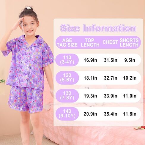 MHJY Toddler Girls Pajama تعيين حرير الساتان الفتيات بيجاماس قصيرة الأكمام بزر أعلى من بيجامات للأطفال in Kuwait