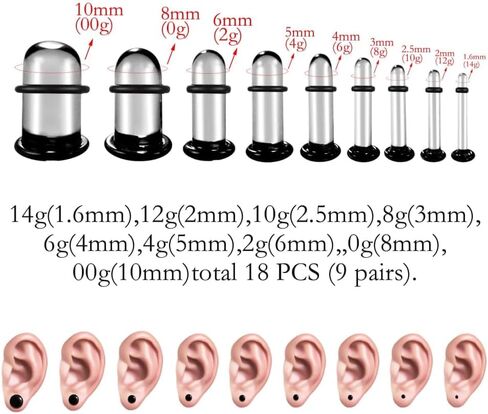 18 مساءً مجموعات تمدد الزجاج المفردة المفرطة الممتدة مع حلقات O المطاطية ، 1.6-10 مم (14g-00g) مقاييس الأذن الحجم الكامل المقابس ، 4 ألوان ثقب الجسم الأسطواني in Saudi Arabia