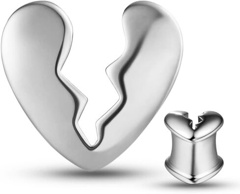 Casvort 2 PCS Hypoallergenic 8mm-16mm Unique Broken Heart Ear Plugs 316 Surgical Stainless Steel Simple Ear Stretching Jewelry for Lobe in Saudi Arabia