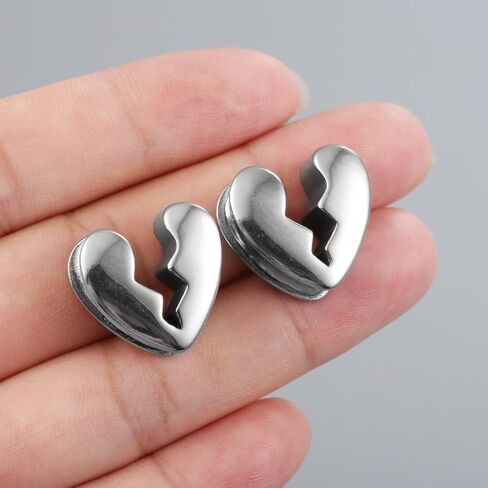 Casvort 2 PCS Hypoallergenic 8mm-16mm Unique Broken Heart Ear Plugs 316 Surgical Stainless Steel Simple Ear Stretching Jewelry for Lobe in Saudi Arabia