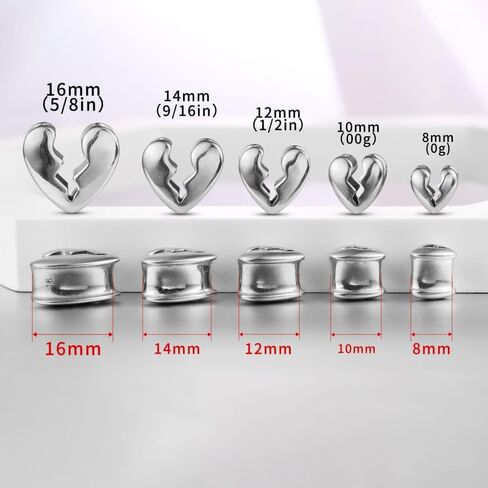Casvort 2 PCS Hypoallergenic 8mm-16mm Unique Broken Heart Ear Plugs 316 Surgical Stainless Steel Simple Ear Stretching Jewelry for Lobe in Saudi Arabia