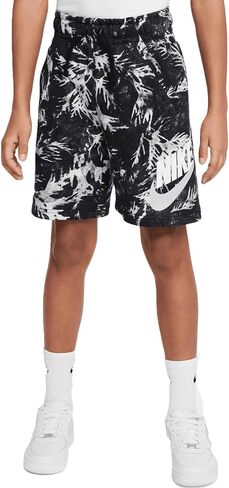 تم غسل Nike NSW في جميع أنحاء القصيرة المطبوعة (الأطفال الصغار/الأطفال الكبار) Black X-Large in Saudi Arabia