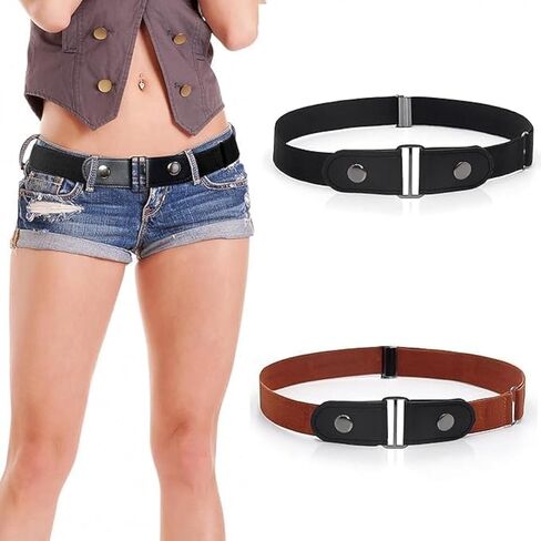 TBKSOVMV 2 Pieces Elastic Belt Invisible Belt for Women Without Buckle Unisex No Buckle Buckless Men's Adjustable Elastic for Jeans Trousers Dress, Czarny/Kawa, Länge: 110 cm : 3,5 cm in Saudi Arabia
