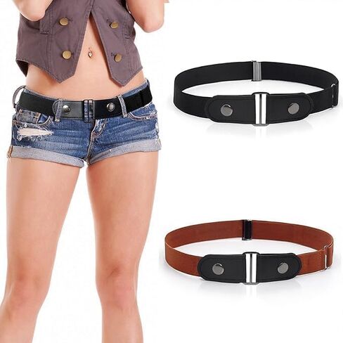 TBKSOVMV 2 Pieces Elastic Belt Invisible Belt for Women Without Buckle Unisex No Buckle Buckless Men's Adjustable Elastic for Jeans Trousers Dress, Czarny/Kawa, Länge: 110 cm : 3,5 cm in Saudi Arabia