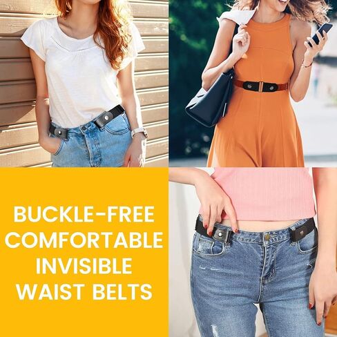 TBKSOVMV 2 Pieces Elastic Belt Invisible Belt for Women Without Buckle Unisex No Buckle Buckless Men's Adjustable Elastic for Jeans Trousers Dress, Czarny/Kawa, Länge: 110 cm : 3,5 cm in Saudi Arabia