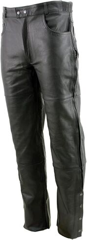 Milwaukee Leather LKM5726 Men's Black Premium Leather Potorcycle على السراويل مع السوستة الجانبية والقرعة - 34 in Saudi Arabia