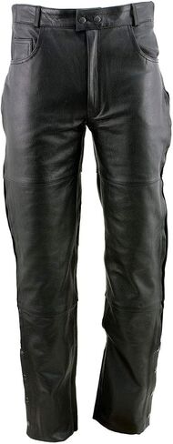 Milwaukee Leather LKM5726 Men's Black Premium Leather Potorcycle على السراويل مع السوستة الجانبية والقرعة - 34 in Saudi Arabia