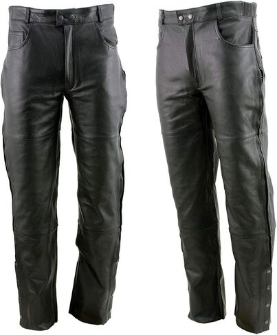 Milwaukee Leather LKM5726 Men's Black Premium Leather Potorcycle على السراويل مع السوستة الجانبية والقرعة - 34 in Saudi Arabia
