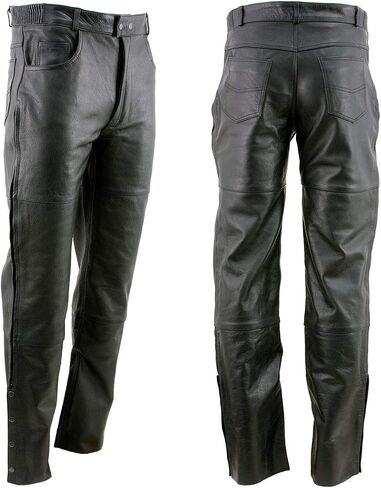 Milwaukee Leather LKM5726 Men's Black Premium Leather Potorcycle على السراويل مع السوستة الجانبية والقرعة - 34 in Saudi Arabia