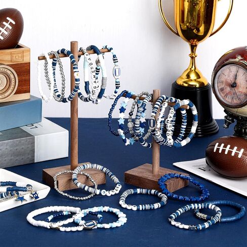 48 Pcs Game Day Football Charm Bracelets Football Mom Game Day Accessories Cheer Mom Blue Team Gifts Heishi Beaded Stack Bracelet Friendship Stackable Stretch Jewelry Outfit for Fans Women Men in Saudi Arabia