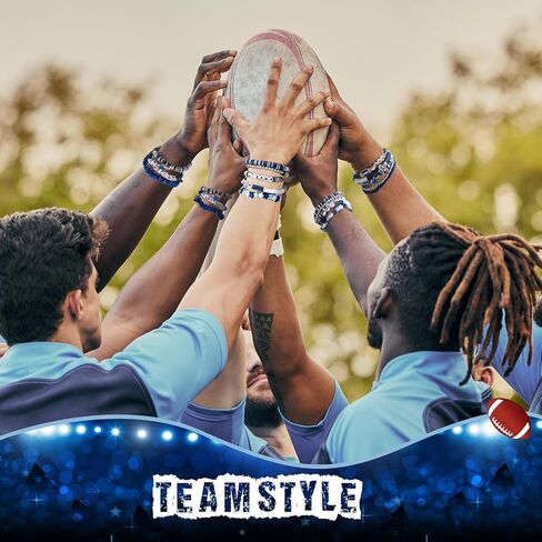 48 Pcs Game Day Football Charm Bracelets Football Mom Game Day Accessories Cheer Mom Blue Team Gifts Heishi Beaded Stack Bracelet Friendship Stackable Stretch Jewelry Outfit for Fans Women Men in Saudi Arabia