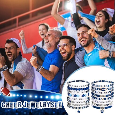 48 Pcs Game Day Football Charm Bracelets Football Mom Game Day Accessories Cheer Mom Blue Team Gifts Heishi Beaded Stack Bracelet Friendship Stackable Stretch Jewelry Outfit for Fans Women Men in Saudi Arabia