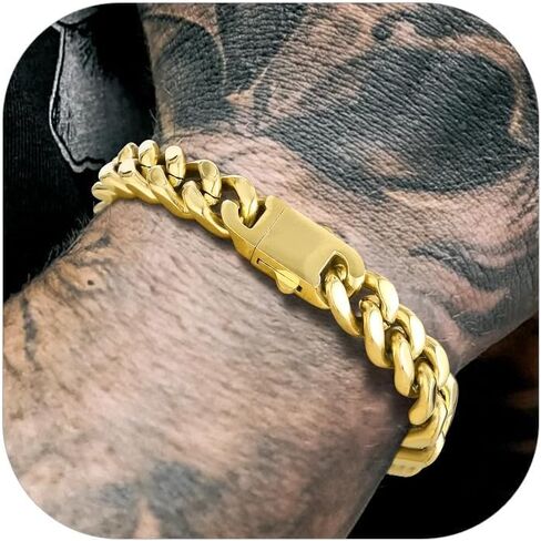 Richsteel 5/7/9/12mm Wide Miami Cuban Link Chain Bracelet for Men Women,Stainless Steel/Gold/Black Plated,7.4/8.2/9 Inch Length,Hip Hop Urban Street-wear Jewelry(Gift Wrapped) in Saudi Arabia