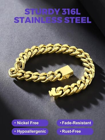 Richsteel 5/7/9/12mm Wide Miami Cuban Link Chain Bracelet for Men Women,Stainless Steel/Gold/Black Plated,7.4/8.2/9 Inch Length,Hip Hop Urban Street-wear Jewelry(Gift Wrapped) in Saudi Arabia