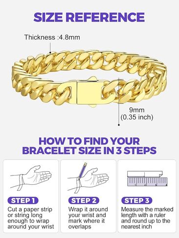 Richsteel 5/7/9/12mm Wide Miami Cuban Link Chain Bracelet for Men Women,Stainless Steel/Gold/Black Plated,7.4/8.2/9 Inch Length,Hip Hop Urban Street-wear Jewelry(Gift Wrapped) in Saudi Arabia