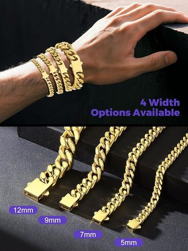 Richsteel 5/7/9/12mm Wide Miami Cuban Link Chain Bracelet for Men Women,Stainless Steel/Gold/Black Plated,7.4/8.2/9 Inch Length,Hip Hop Urban Street-wear Jewelry(Gift Wrapped) in Saudi Arabia