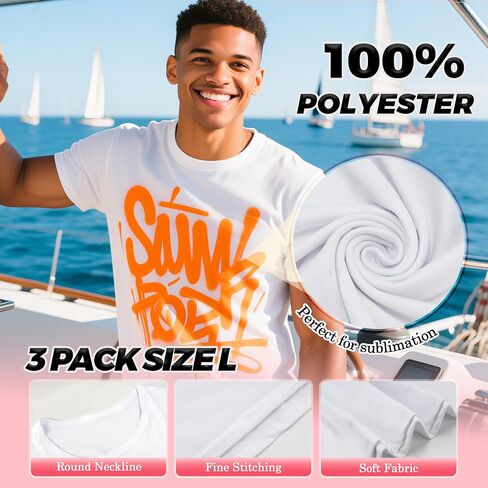 Joyclub 3 PCS Polyester White Tirts Bulk Sublimation Blanks للجنسين بالجملة. in Kuwait