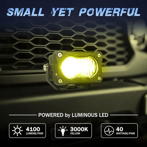 Yellow LED Pods 2Pcs 40W 3 Inch Yellow Flood LED Pod Lights Fog Lights small Amber light pods Off Road Driving Ditch Light for Trucks Motorcycle UTV Dirt Bike Surron in Saudi Arabia